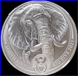 2021 SOUTH AFRICA BIG FIVE Series ll-ELEPHANT 5 Rand 1 OZ SILVER COIN NGC MS70