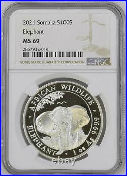 2021 Somalia 100 Shillings Elephant Ngc Ms69 999 Silver Coin