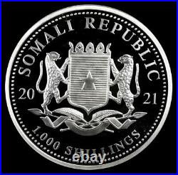 2021 Somalia 10 oz Silver. 9999 Fine Elephant 1000 Shillings Coin BU+ Proof Like