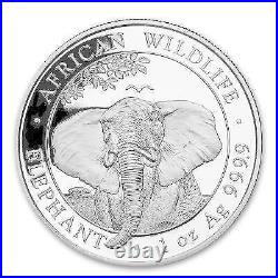 2021 Somalia Africa Wildlife Elephant Sterling Silver 1Oz Coin With Warranty Cap