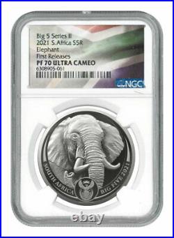 2021 South Africa Big 5 Series II Elephant 1 oz Silver Proof R5 Coin NGC PF70 FR