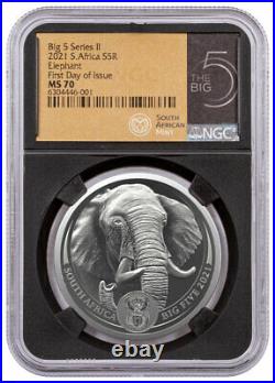 2021 South Africa Big 5 Series II Elephant 1 oz Silver R5 Coin NGC MS70 FDI BC