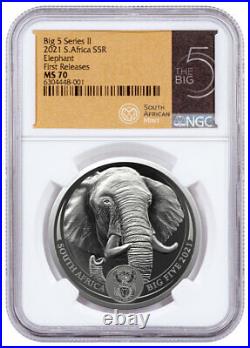 2021 South Africa Big 5 Series II Elephant 1 oz Silver R5 Coin NGC MS70 FR