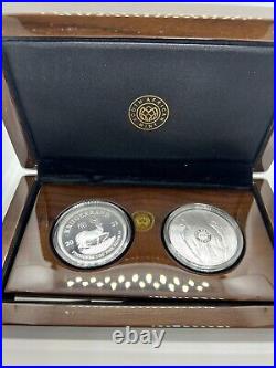 2021 South Africa Elephant Privy and Krugerrand 1 Oz 999 Silver Proof 2 coin set