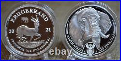 2021 South Africa Elephant and Krugerrand 1 Oz 999 Silver Proof 2 coin set