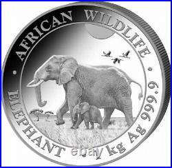 2022 1 Kilo Silver Somalian AFRICAN ELEPHANT BU Coin 50 Pieces Minted
