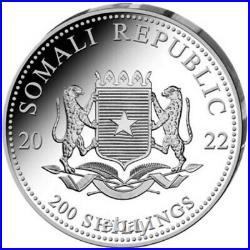 2022 2 Oz Silver 200 Shillings Somalia AFRICAN ELEPHANT BU Coin