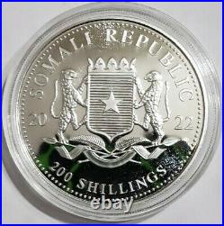 2022 2 Oz Silver 200 Shillings Somalia AFRICAN ELEPHANT BU Coin