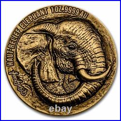 2022 Ivory Coast 1 oz Gold Big Five Africa Haut Relief Elephant SKU#252846
