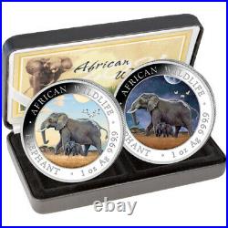 2022 Somalia 1 oz Silver Elephant Day & Night 2 Coin set only 500 made