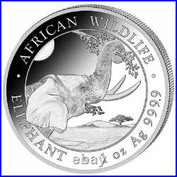 2023 Somalia Africa Wildlife Elephant Sterling Silver 1Oz Coin With Warranty Cap