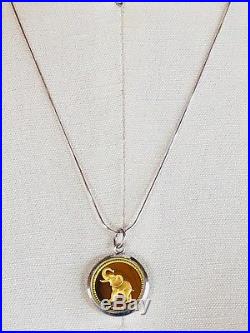 24k Gold Inlay Elephant Double Sided Samuel B Coin Sterling Silver Necklace
