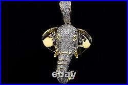 2.90Ct Round Cut Real Moissanite Men's Elephant Pendant 14K Two-Tone Gold Plated