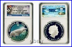 2 Australia 1oz Coins 2015/12 ELEPHANT SEAL & Shark Bay Dugong NGC PF70 UC ER