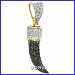 2 Ct Round Simulated Black Diamond Elephant Tooth Pendant 14K Yellow Gold Plated