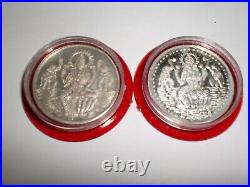 2 X 10 Grams Silver Coins-new Design-seated Lakshmi Surrounded By 2 Elephants