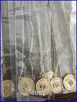 30 NECKLACES Wholesale Lot Yellow 925 Silver Elephant Coin Pendant and Chain