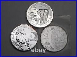3 Fine Silver Coins 1oz. 999 each 2016 Somalia Elephant, 14 UK Horse, 16 CANADA