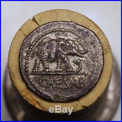 49-48 B. C. Julius Caesar Elephant Silver Denarius Coin, Ancient Roman Republic