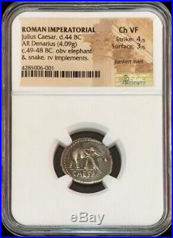 49- 48 Bc Rome Julius Caesar Silver Denarius Elephant Coin Ngc Choice Very Fine
