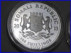 4 Different SOMALIA ELEPHANT 100 Shilling African Wildlife Silver 1 oz. 999. #48