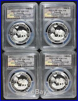 (4pc) LOT PCGS PR70 DCAM 2017 SOMALIA HIGH RELIEF AFRICAN ELEPHANT 1ST DAY ISSUE