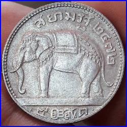 50 Stang Thailand 1929 Silver Coin Circulated Rama VII-Elephant with Trappings