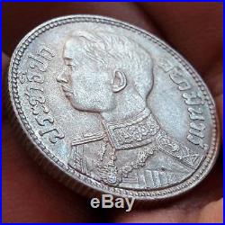 50 Stang Thailand 1929 Silver Coin Circulated Rama VII-Elephant with Trappings