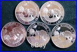 5x Somali Silver African Proof Elephant Unc Coins Gem Bu One Ounce 999 Silver X5
