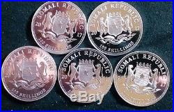5x Somali Silver African Proof Elephant Unc Coins Gem Bu One Ounce 999 Silver X5