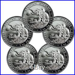 5-2016 1 oz. Somalia Elephant. 999 Silver coin BU (5 oz-5 coins)