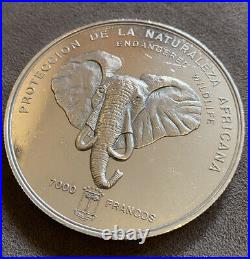 5oz Rublica De Guinea Ecuatorial Silver Coin Rare Investment Elephant