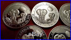 5x Somalia 1 oz 2014 Elephant Pure. 999 Silver Coin