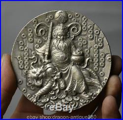 8CM Old China Dynasty Silver Wealth 8 Auspicious Symbol Elephant Tiger God Coin