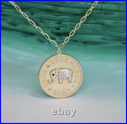 925 Sterling Silver Lucky Elephant Coin Pendant Necklace 14K Gold Plated