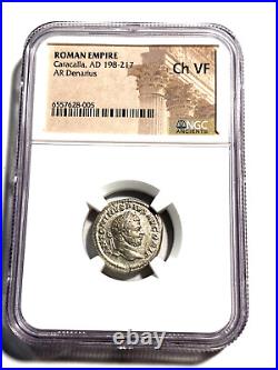 #A7017, Romain Coin NCG Ch VF Seldom Seen Caracalla Silver Denarius Rev Elephant