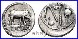 AET JULIUS CAESAR AR Denarius. EF. 49-48 BC. Elephant Priest Tools