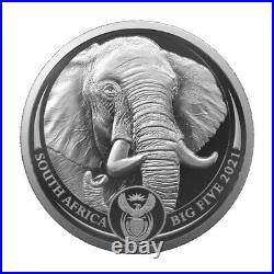 AFRIQUE DU SUD 5 Rand Argent 1 Once Big Five Elephant 2021