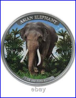 ASIAN ELEPHANT Colorized 1 Oz Silver Coin 3000 Riels Cambodia 2023