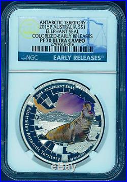 Australia Antarctic Territory Series Elephant Seal 2015 1oz Silver Ngc Pf70 Coin
