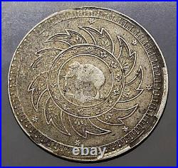 A. D 1860 Thailand Rama IV Elephant/ Crown 1 Baht Original Silver Coin Vf