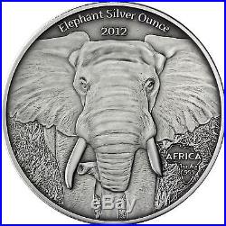 Africa Serie 2012 Gabon 1.000 Francs Elephant Silver Ounces antique finish