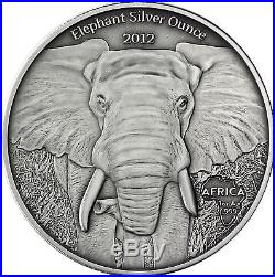 Africa Series 2012 Gabun 1000 Francs Elephant Silver Ounce antique finish