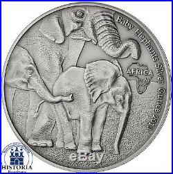 Africa Series 2013 Gabon 1000 Francs Baby Elefanten Baby Elephant Silver Ounce