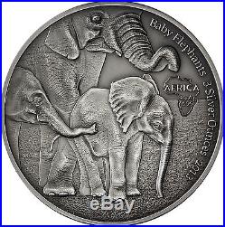 Africa Series 2013 Gabon 2000 Francs Baby Elephants 3 Silver Ounces
