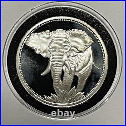 African Bush Forest Elephant 1 Troy Proof Troy Oz. 999 Fine Silver Coin Round