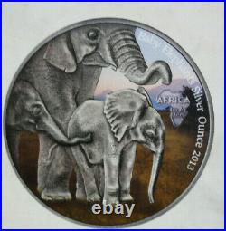 Afrika-Gabun 1000 Francs Cfa 2013 Baby Elephant #F 3514 Antique-Coloriert