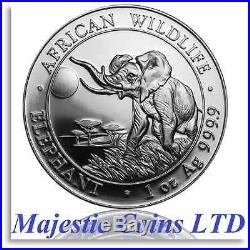 Air-Tite 2016 Somalia African Wildlife Elephant 5 x 1 Oz. 9999 Silver Coins