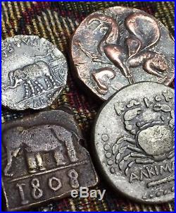 Ancient Greece 200BC Elephant Denarius with Griffin Crab 800AD 500 Coins with Silver