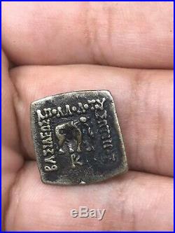 Ancient Indo-greek Ar Silver Square Hemiobol Coin Elephant